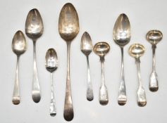 Georgian and later hallmarked silver cutlery including an Irish dessert spoon, Newcastle and three
