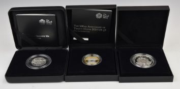 Three Royal Mint silver proof Piedfort coins comprising Queen Anne Tercentenary (died 1714) 2014 £5,