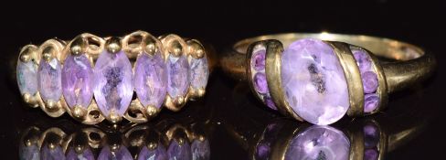 Two 9ct gold rings set with amethysts, 4.5g, sizes N & L