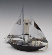 Art Deco style chrome table lamp formed as a sailing ship, length 23cm