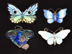 A silver pendant by Murrle Bennett, Edelmetall Norway enamel brooch in the form of a butterfly and a