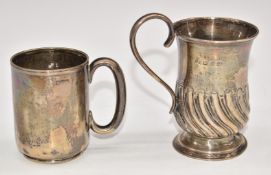 Two hallmarked silver christening tankard, one Birmingham 1896, the other Chester 1920, height of