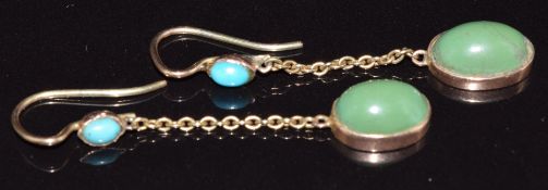 A pair of Edwardian 9ct gold earrings set with turquoise, 1.8g