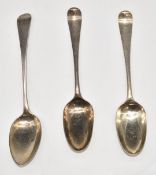 Three Georgian hallmarked silver dessert spoons, two being bottom hallmarked, marks indistinct,