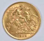 1914 George V gold half sovereign