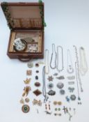 A collection of vintage brooches including Siam silver, filigree, diamanté necklace, pearl bracelet,