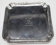 Georgian hallmarked silver card tray, with shaped and raised edge, London 1757, maker William &