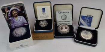 Four cased Royal Mint and Royal Australian Mint commemorative silver proof coins including 2001