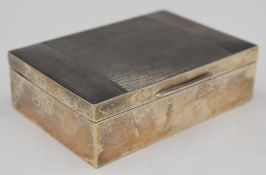 Elizabeth II hallmarked silver cigarette box with Art Deco style engine turned lid, Birmingham 1961,