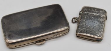 Victorian hallmarked silver vesta case, Birmingham 1896, maker John Millward Banks, together with