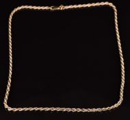 A 9ct gold bicolour rope twist necklace, 5.9g, 52cm long