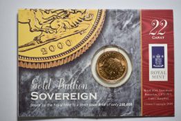 2000 QEII fourth head gold full sovereign, bullion grade, in presentation pack