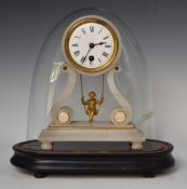 Farcot Brevete alabaster clock with swinging girl pendulum, under glass dome, overall height 33cm