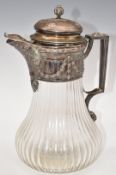 French silver and cut glass lemonade or similar cooler jug, the hinged lid having gilt interior