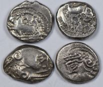 Celtic Tribes of Gaul (Lingones) various AR Quinarius Kaletedoy types 80-50BC, 4 coins