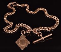 A c1900 9ct rose gold Albert / watch chain with fob, 54.6g, 41cm long