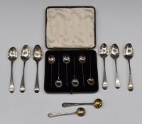 Cased set of hallmarked silver coffee bean spoons together with six Georgian hallmarked silver