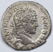 Roman Imperial Caracalla AR Denarius 213AD BRIT ob. rev. Mars VF+