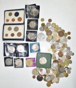A quantity of overseas and UK coins including modern crowns with £5 examples, decimal sets, cased