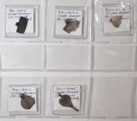 9th-14thC AD, five Viking silver pendants comprising two bar shaped, three crescent shaped, one leaf