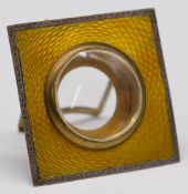 Art Deco hallmarked silver and yellow guilloché enamel watch holder or similar, with easel back,
