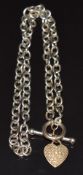 A 9ct white gold necklace with heart pendant set with diamonds totaling approximately  0.3ct, 13.5g,
