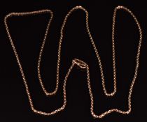 Victorian 9ct rose gold guard chain made up of oval links, 29.8g, 140cm long