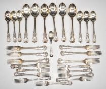 William IV and later canteen of King's pattern hallmarked silver cutlery comprising six table