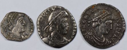 Roman Imperial late period. AR Seliqua of Julian II, together with two Gratian examples, one being