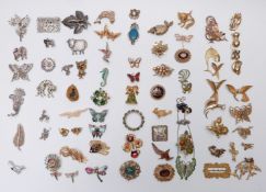 A large collection of vintage brooches including enamel, BJL brooch, Exquisite, Hollywood,