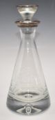 Feature hallmarked silver mounted glass decanter, Birmingham 2005, maker W I Broadway & Co, height
