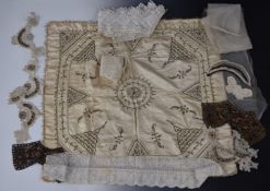 Collection of 18th/19thC lace, embroidery and gold/silver wirework including some fine panels,