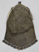 German silver mesh evening bag or purse, marked 800 and with make'rs mark for Rodi &