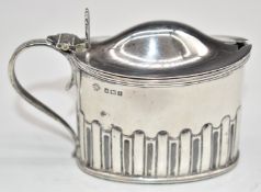 George V hallmarked silver mustard with blue glass liner, Birmingham 1910, maker William Hutton &