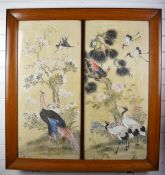 Pair of late 19th/20thC Chinese watercolour on silk of exotic birds, each 83 x 39cm