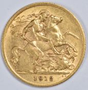 1912 George V gold half sovereign