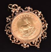 1974 gold 1oz Krugerrand in 9ct gold pendant mount, 43g