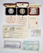 Two cased Isle of Man Churchillian Centenary crowns with certificates, together with a 1970 Manx cat