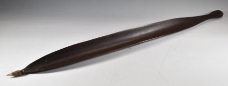 19th/20thC Australian Aborigine carved wood spear thrower with bound hide tip, L79cm