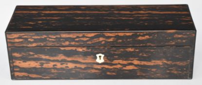 19thC coromandel glove box with satinwood interior by Lund of London, 57 Cornhill, W28 x D9 x H9.