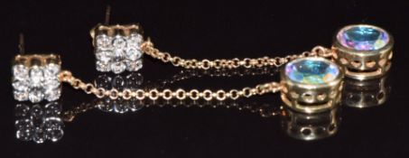 A pair of 9ct gold earrings set with moonlight topaz and white topaz, 6.1g