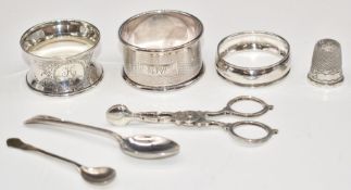 Pair of Victorian novelty hallmarked silver miniature sugar nips, length 8cm, three various