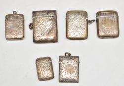 Six Victorian and later hallmarked silver vesta cases, each with engraved decoration, weight of
