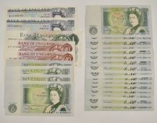 Twenty UK £1 notes to include Somerset consecutive groups, a run of five, a trio and a pair,