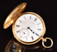 Goldsmiths Alliance Ltd 18ct gold half hunter pocket watch with inset subsidiary seconds dial, blued