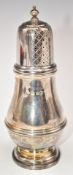 Elizabeth II hallmarked silver sugar caster, London 1965, maker Wakely & Wheeler, height 16cm,