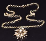 Victorian pendant/ brooch in the form of a star set with rose cut diamonds, on 9ct gold chain,