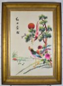 19thC/20thC Chinese embroidery of exotic birds, 55 x 37cm, in gilt frame