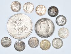 George III 1820 silver crown, about Fine, together with approximately 25g of pre 1920 UK and