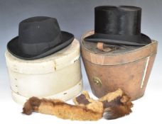 Vintage silk top hat by Tress & Co, London maker for Marsh & Son, Clifton, in leather case, together